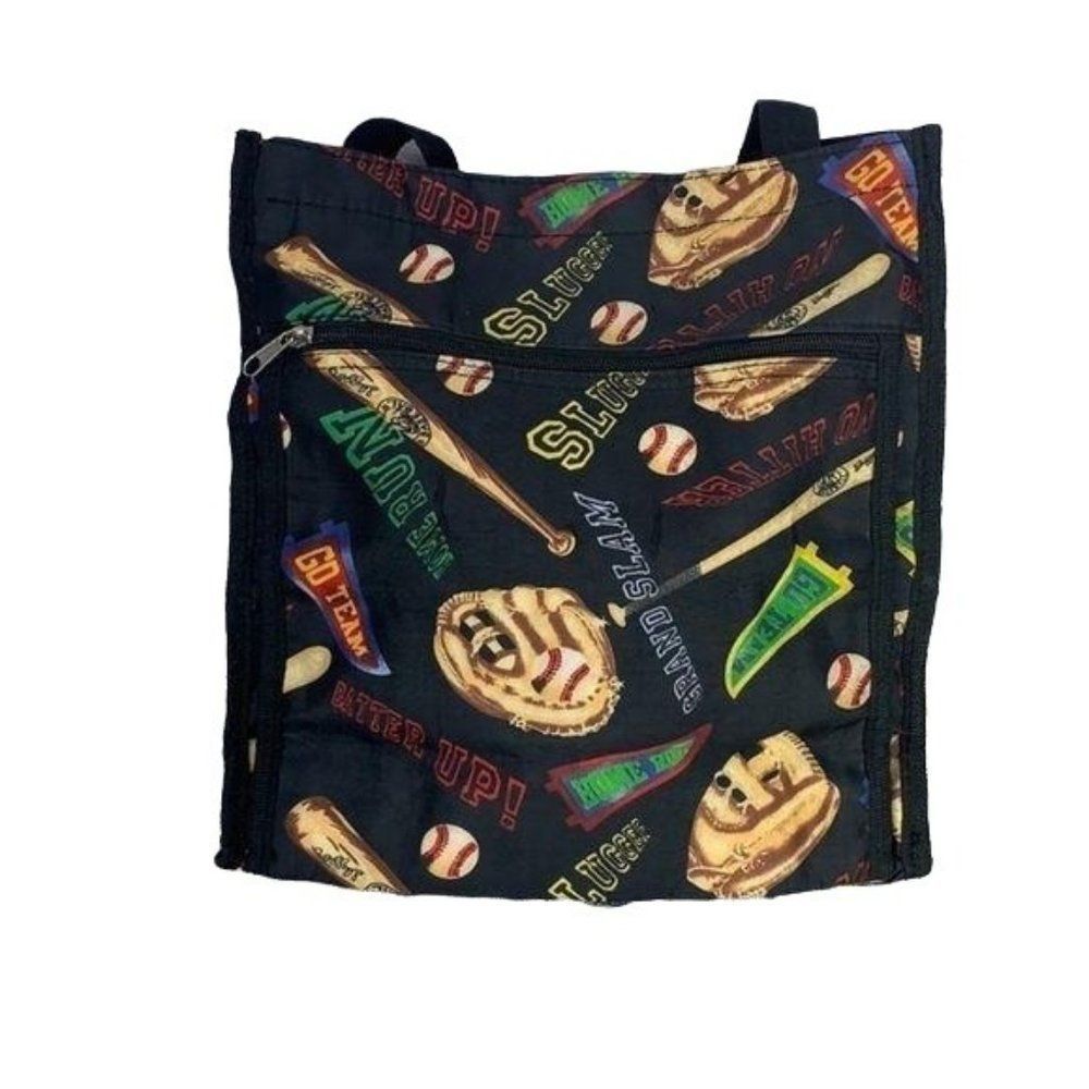 Baseball Sports Woman's Black Multi Compartments Tote Bag Purse Travel